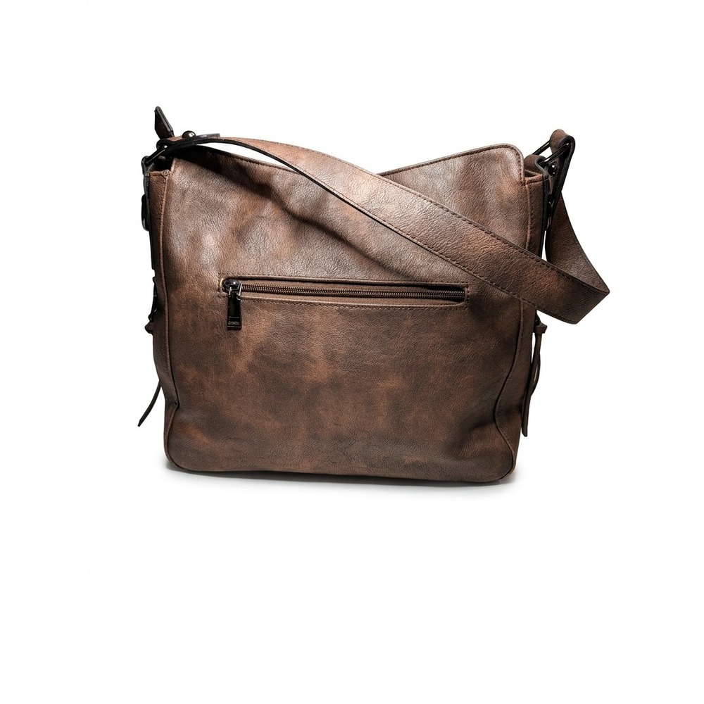 Rare Leather Brighton Concept Shoulder Hobo Bag Brown Metallic - Picture 7 of 7